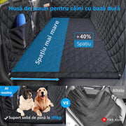 Husa scaune auto, protectie si transport animale extinsa NextWave®️, insertie 3 placi pentru caini, pisici de toate taliile, rezistenta pana la 142 kg, pat animale, ofera protectie bancheta spate autoturism, Universala, Negru