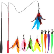 Set jucarii interactive pentru pisici NextWave, stimuleaza instinctul de vanator si miscarea, 2 baghete telescopice extensibile cu sfoara si clopotel, pene naturale ecologice, pentru pisoi si pisici de toate varstele, set 27 piese, 38.1-98.8 cm