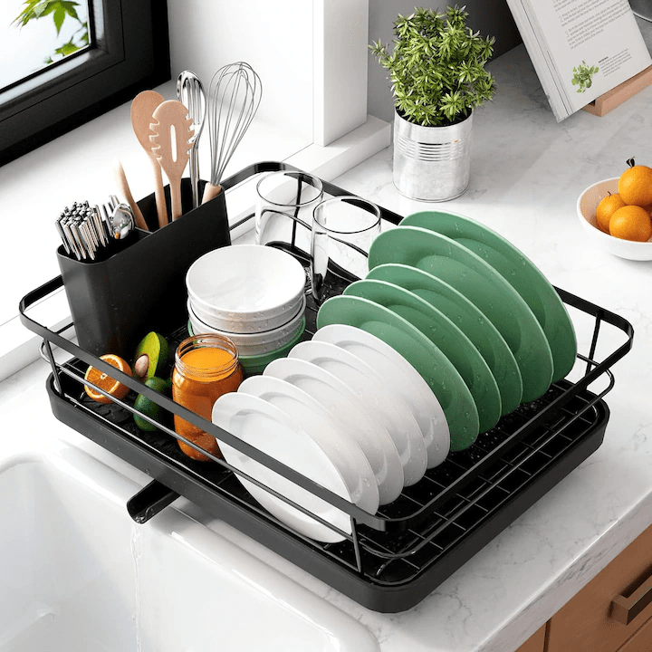 Scurgator vase cu suport scurgere automata, NextWave, multifunctional, 38 x 28 x 12 cm, Negru
