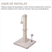 Ansamblu de joaca pentru pisici adulte sau pui NextWave®, Stalp pentru ascutit ghearelor, bila suspendata, confectionat din sisan natural rezistent la zgarieturi, 55cm, gri