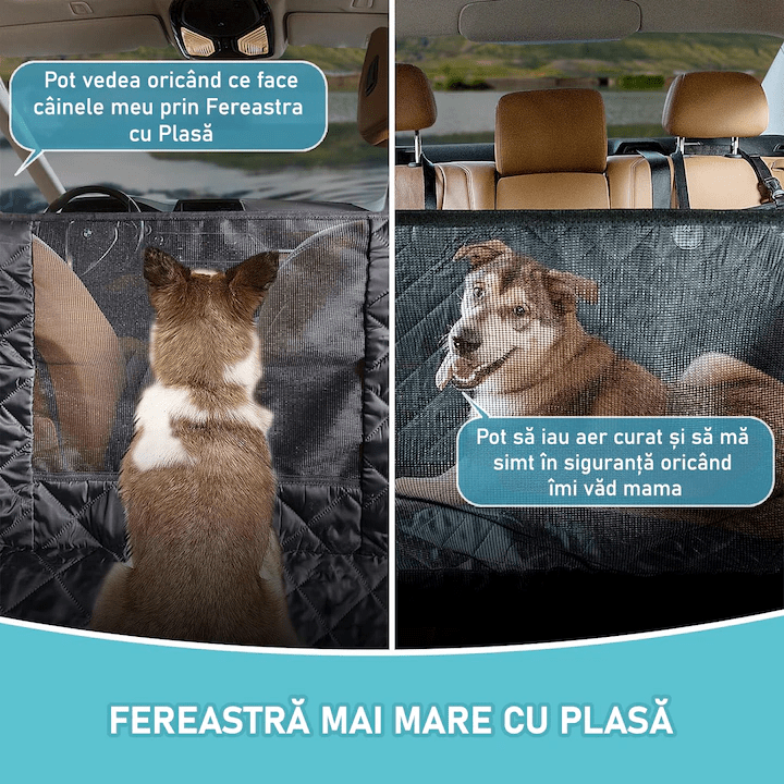 Husa scaune auto protectie si transport animale NextWave®️, pentru caini, pisici de toate taliile, ofera protectie 3-1 bancheta spate autoturism, Universala, Potrivita la orice tip de masina, Impermeabila cu fereastra de plasa si fermoar, 147 x 137, Negru