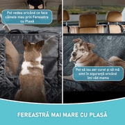 Husa scaune auto protectie si transport animale NextWave®️, pentru caini, pisici de toate taliile, ofera protectie 3-1 bancheta spate autoturism, Universala, Potrivita la orice tip de masina, Impermeabila cu fereastra de plasa si fermoar, 147 x 137, Negru