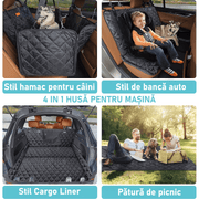 Husa scaune auto protectie si transport animale NextWave®️, Universala, Plasa pentru vizualizare, pentru caini si pisici de toate taliile, ofera protectie 3-1 bancheta spate autoturism, Impermeabila, 137cm, Negru
