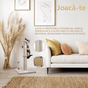 Ansamblu de joaca pentru pisici adulte sau pui NextWave®, Stalp pentru ascutit ghearelor, bila suspendata, confectionat din sisan natural rezistent la zgarieturi, 55cm, gri