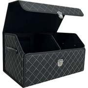 Organizator portbagaj auto Premium NextWave®️, Multifunctional, Pliabil, Rezistent, Manere Laterale, Prindere cu catarame, 2 compartimente mari, 53x31x30 cm, Alb Negru