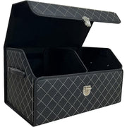 Organizator portbagaj auto Premium NextWave®️, Multifunctional, Pliabil, Rezistent, Manere Laterale, Prindere cu catarame, 1/2/3 compartimente, alb negru