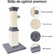 Ansamblu de joaca pentru pisici NextWave®, stalp pentru ascutit ghearelor, bila suspendata, confectionat din sisan natural rezistent la zgarieturi, inaltime mare pentru protectia mobilierului