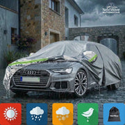 Prelata Auto Premium NextWave®️, Impermeabila, Protectie UV, Praf, Zapada, Inghet, Universala pentru Sedan, Buzunare Oglinzi, Fermoar Usa Sofer, Material Premium, Husa Saculet Depozitare