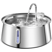 Dispenser apa automat tip fantana pentru pisici si caini, cu fereastra mare pentru nivelul apei, purificare si filtrare prin carbune activ, ultra-silentiosa, USB, adaptor priza, otel inoxidabil 304, Argintiu