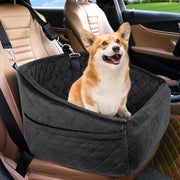 Scaun auto pentru caini NextWave®, detasabil si lavabil, pentru animale de pana la 13,6 kg, cu centura de siguranta, curele de fixare, umplutura din burete, suprafata moale si buzunare laterale, pentru bancheta fata sau spate, negru, 50 x 49 x 32 cm