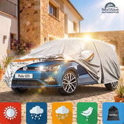 Prelata Auto Premium NextWave®️, Impermeabila, Protectie UV, Praf, Zapada, Inghet, Universala pentru Sedan, Buzunare Oglinzi, Fermoar Usa Sofer, Material Premium, Husa Saculet Depozitare