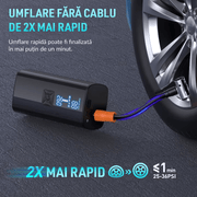 Compresor Auto Portabil Digital NextWave cu accumulator 25000mAh, 150PSI/10 Bari, Baterie Reincarcabila, pentru Anvelope Auto, Motociclete, Tubliss Enduro, Biciclete si Mingi, 4 moduri inteligente de unflare, oprire automata, power bank, lumina led, Negru