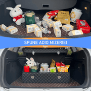 Organizator portbagaj auto Premium NextWave®️, Multifunctional, Pliabil, Rezistent, Manere Laterale, Prindere cu catarame, 3 compartimente mari, 75x31x30 cm, alb negru