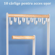 Suport bijuterii NextWave, 4 niveluri, 10 carlige, alb, dimensiuni compacte