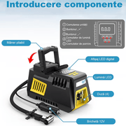 Compresor Auto Portabil pentru Anvelope Auto, Motociclete, Tubliss Enduro, Biciclete si Mingi, 10, 3 BAR/ 150 PSI, Manometru Digital, Alimentare 12V DC, lumina led 2 Moduri, setare oprire automata, husa depozitare, Negru