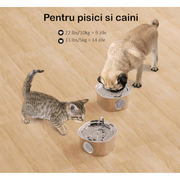 Dispenser apa automat tip fantana pentru pisici si caini NextWave®, cu fereastra mare pentru nivelul apei, purificare si filtrare prin carbune activ, otel inoxidabil, ultra-silentiosa, USB, adaptor priza, capacitate 3.2L