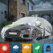 Prelata Auto Premium NextWave®️, Impermeabila, Protectie UV, Praf, Zapada, Inghet, Universala pentru Sedan, Buzunare Oglinzi, Fermoar Usa Sofer, Material Premium, Husa Saculet Depozitare