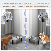 Dispenser apa automat cu Bol pentru mancare NextWave®, 2-1 tip fantana pentru pisici si caini, cu purificare si filtrare prin carbune activ, ultra-silentioasa, USB, adaptor priza, otel inoxidabil, capacitate 3L, Argintiu