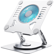 Suport Laptop Ergonomic, cu Sistem de Ventilatie prin Cooler, 3 viteze, Portabil, Stand Reglabil pe Inaltime, pentru Laptop si Tableta, compatibil cu toate Laptopurile 10-15.6'', cu Baza Rotativa 360°, Universal, Fabricat din Aluminiu