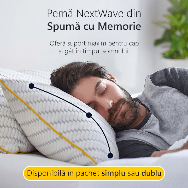 Perna ortopedică ajustabilă NextWave®️, spumă cu memorie mărunțită, suport cervical, 2 zone de confort, ideală pentru toate pozițiile de somn, husă lavabilă, 70x50 cm