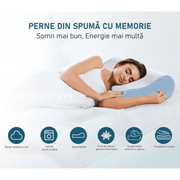 Perna ortopedica pentru dormit NextWave®, Spuma cu Memorie ergonomica pentru Gat si Suport Cervical, Husa detasabila lavabila, Ideala pentru dormitul lateral, spate sau stomac, Fermitate Medie, 60 x 40 cm