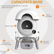 Litiera Automata Smart NextWave®️ pentru pisica, toaleta inteligenta cu functii de auto-curatare, Aplicatie Mobila, Senzori Ambientali, Design Oval Modern, 76L+ 13L, 5 role saci, alb