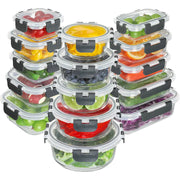 Set 15 Caserole Alimentare din sticla NextWave®️ Capace Etanse, Depozitare Frigider si Congelator, Potrivite pentru Microunde, Fara BPA, Organizare Bucatarie, Inchidere cu 4 Clipsuri, Usor de Curatat, Transparent