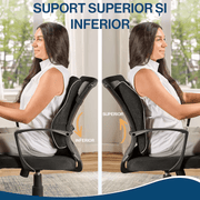 Perna lombara ortopedica NextWave®, din spuma cu memorie, Suport lombar pentru scaun de birou sau masina, Respirabila si Antialunecare, Husa detasabila, Negru, 44 x 40 x 11cm