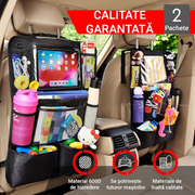 Huse Auto pentru spatarul scaunelor din fata NextWave®, Protectie spatar pentru masina, Organizator auto rezistent la Apa, 9 buzunare, Universal, uz personal, taxi, ride sharing, set 2 bucati, negre