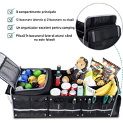 Organizator portbagaj auto cu Geanta Termica NextWave®️ si chingi de ancorare, Multifunctional, Pliabil, 6 compartimente, Material Oxford 1680D, 90x35x30 cm, negru
