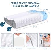 Perna ortopedica pentru dormit NextWave®, Spuma cu Memorie ergonomica pentru Gat si Suport Cervical, Ideala pentru dormitul lateral, spate sau stomac, Husa detasabila lavabila, Fermitate Medie, 60 x 40 cm