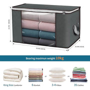 Set 4 huse depozitare cu fermoar NextWave®️, Organizator pentru haine, Cu fereastra transparenta, Rezistent la praf si umiditate, Usor de pliat si curatat, depozitare practica pentru haine, paturi, pantofi, jucarii de plus, 60*40*33cm, Gri