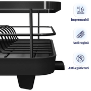 Scurgator vase cu suport scurgere automata, NextWave, multifunctional, 38 x 28 x 12 cm, Negru