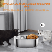 Dispenser apa automat cu Bol pentru mancare NextWave®, 2-1 tip fantana pentru pisici si caini, cu purificare si filtrare prin carbune activ, ultra-silentioasa, USB, adaptor priza, otel inoxidabil, capacitate 3L, Argintiu