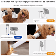 Masina De Tuns Animale, Caini, Pisici NextWave®, Aspirator 7 in 1 pentru toaletarea animalelor de companie si materiale textile, 6 marimi pentru tuns, Usor de Utilizat, Zgomot Redus