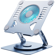 Suport Laptop Ergonomic, cu Sistem de Ventilatie prin Cooler, 3 viteze, Portabil, Stand Reglabil pe Inaltime, pentru Laptop si Tableta, compatibil cu toate Laptopurile 10-15.6'', cu Baza Rotativa 360°, Universal, Fabricat din Aluminiu
