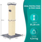 Ansamblu de joaca pentru pisici NextWave®, stalp pentru ascutit ghearelor, bila suspendata, confectionat din sisan natural rezistent la zgarieturi, inaltime mare de 81cm pentru protectia mobilierului, gri