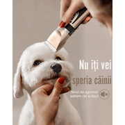 Masina de tuns animale de companie fara fir, Profesionala pentru caini, pisici, 2 viteze, zgomot redus, Afisaj nivel baterie reincarcabila, Acumulator trimmer 2000mAh, cablu usb, Silentioasa, Auriu