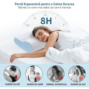 Perna ortopedica pentru dormit NextWave®, Spuma cu Memorie ergonomica pentru Gat si Suport Cervical, Ideala pentru dormitul lateral, spate sau stomac, Husa detasabila lavabila, Fermitate Medie, albastru