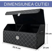 Organizator portbagaj auto Premium NextWave®️, Multifunctional, Pliabil, Rezistent, Manere Laterale, Prindere cu catarame, 2 compartimente mari, 53x31x30 cm, Alb Negru