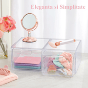 Organizator universal 2 bucati pentru cosmetic NextWave®️, multifunctional cu sertare glisante, recipient de depozitare incapator, 23x20x15 cm, transparent