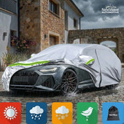 Prelata Auto Premium NextWave®️, Impermeabila, Protectie UV, Praf, Zapada, Inghet, Universala pentru Sedan, Buzunare Oglinzi, Fermoar Usa Sofer, Material Premium, Husa Saculet Depozitare